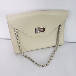 Courage.b cream pebbled leather convertible shoulder bag envelope clutch chain